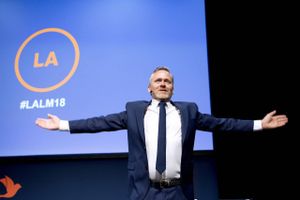 Anders Samuelsen forsøgte på partiets landsmøde at overbevise de fremmødte medlemmer om, at regeringsdeltagelse var det helt rigtige. Derfor messede han en lang liste af resultater i en tale, der varede over en time. Foto: Bax Lindhardt/ Scanpix