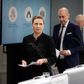 Foruden Mette Frederiksen, var direktør i Sundhedsstyrelsen Søren Brostrøm, sundhedsminister Magnus Heunicke og direktør i Statens Serum Institut Henrik Ullum med på pressemødet. Foto: Jens Dresling