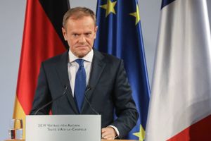 Minutter efter afstemningen afviste EU’s præsident Donald Tusk i en udtalelse at genåbne forhandlingerne. Foto: Ludovic Marin/AFP