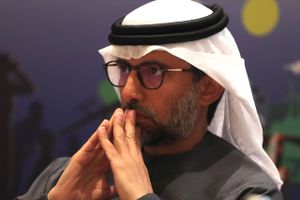De Forenede Arabiske Emiraters energiminister Suhail al-Mazrouei blokerer for en aftale om at øge olieproduktionen, hvilket sender oliepriserne i vejret. Foto: AP/Kamran Jebreili  