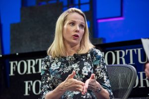 Marissa Mayer, president and chief executive officer of Yahoo Inc., in San Francisco on Nov. 3, 2015. On Monday, moments after announcing plans to sell Yahoo's core assets to Verizon for $4.83 billion, Mayer sent a note telling employees she's not going anywhere for the time being. Photo: David Paul Morris/Bloomberg