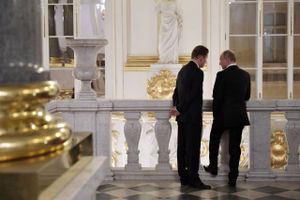 Adm. direktør for Gazprom, Alexey Miller, med Ruslands præsident Putin. Foto: Sputnik/Reuters