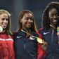 2016 Rio Olympics - Athletics - Victory Ceremony - Women's 400m Hurdles Victory Ceremony - Olympic Stadium - Rio de Janeiro, Brazil - 19/08/2016. Silver medalist Sara Slott Petersen (DEN) of Denmark, gold medalist Dalilah Muhammad (USA) of USA and bronze medalist Ashley Spencer (USA) of USA pose with their medals. REUTERS/Dylan Martinez FOR EDITORIAL USE ONLY. NOT FOR SALE FOR MARKETING OR ADVERTISING CAMPAIGNS.