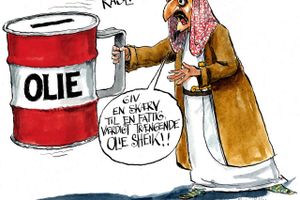 Det har gjort ondt på Saudi-Arabien, at olieprisen er faldet. Så ondt at man vil børsnotere en del af landets olieselskab Saudi-Aramco og endda offentliggøre regnskaberne. Tegning: Rasmus Sand Høyer