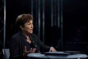 Kristalina Georgieva, managing director of the International Monetary Fund (IMF), speaks during a Bloomberg Television interview at the COP26 climate talks in Glasgow, U.K., on Nov. 2, 2021. Foto: Bloomberg photo by Emily Macinnes.