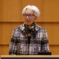 Christine Lagarde, president of the European Central Bank, addresses the European Parliament in Brussels on Feb. 8, 2021. Foto: Bloomberg photo by Thierry Monasse