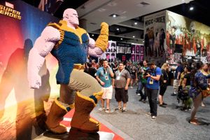 An oversized Lego action figure from Marvel's "Avengers: Infinity War" is displayed on the convention floor during Preview Night of the 2018 Comic-Con International at the San Diego Convention Center, Wednesday, July 18, 2018, in San Diego. (Photo by Chris Pizzello/Invision/AP)
