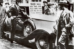 Billedet er taget under børskrakket på Wall Street i 1929. Foto: Keystone