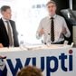 Den fynske rigmand Niels Thorborg (tv.) og Per Bank, Dansk Supermarked, da det blev meddelt, at Dansk Supermarked overtager Wupti.com.