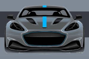 Den firedørs Aston Martin Rapid E har tydelige træk til fælles med de andre modeller fra sportsvognsproducenten, men den får en selvstændig fremtræden. Grafik: Aston Martin