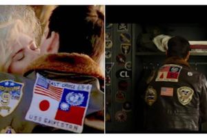 I den første Top Gun film er det tydeligt at se det japanske og taiwanesiske flag i bunden på rugmærket på Tom Cruise's pilotjakke. Men i en trailer til filmen kan man se, at de to flag er lavet om. Farverne er de samme, men de forstiller noget helt andet, som det fremgår i denne collage fra twitter. 