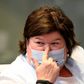 Belgiens sundhedsminister Maggie De Block på pressemødet. Foto: Dirk Waem/Pool via REUTERS