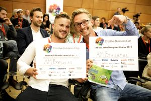De to herrer Anders Boserup Lauritsen (th.) og Magnus Harrison vandt mandag konkurrencen Creative Business Cup. Foto: Pressefoto