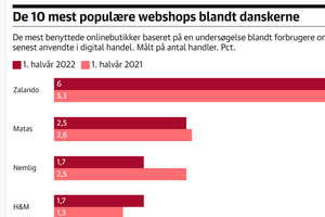 Finans Fakta: Syv af de 10 mest benyttede webbutikker her i landet er nu danske. Zalando fastholder dog en solid førerrolle.