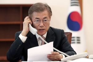 Sydkoreas præsident Moon Jae-in. Foto: Yonhap via AP