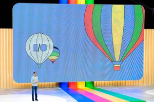 Googles topchef Sundar Pichai fremlagde en række nye tricks med kunstig intelligens, som Google satser stærkt på, under konferencen Google I/O. Foto: Josh Edelson/AFP