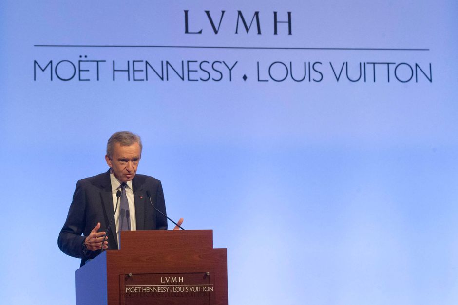 Chairman of LVMH Bernard Arnault, speaks during a media conference in Paris
