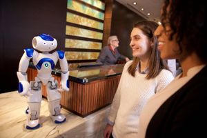 Robotterne begynder at indtage servicebranchen. Her testes robotten Connie, som IBM Watson og WayBlayzer står bag, på et Hilton-hotel. Foto: AP/IBM