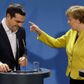 Den græske premierminister Alexis Tsipras i selskab med den tyske kansler Angela Merkel ved et pressemøde i forbindelse med det græske besøg i Berlin.
