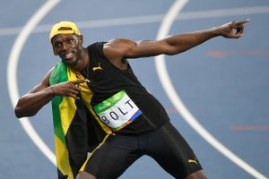 Usain Bolt har vundet stort set hver gang han stillede op på de korte distancer i atletik og hver gang blev sejren fejret med denne sejrs posering. Nu vil han have patent på sin egen silhuet, men er tilsynelandende blevet svindlet for over 12 mio. dollars. Foto: Martin Meissner/AP