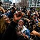 Drabskendelsen over den tidligere betjent Derek Chauvin blev fejret i Minneapolis. Foto: Chandan Khanna/ AFP
