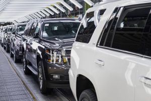 Chevrolet Tahoe sports utility vehicles wait for final inspection before being driven off the production line at the General Motors plant in Arlington, Texas, on March 10, 2016. Photo: Matthew Busch.