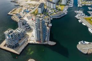 De første to kysthuse på Tuborg Strandeng skal være klar til indflytning i 2022. Foto: Ulveman & Børsting
