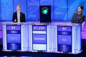 Det betød endnu et nederlag for menneskeheden - og endnu en sejr for maskinen - da IBM's Watson overvandt to af verdens bedste Jeopardy-spillere i 2011. Foto: AP Photo/Seth Wenig