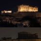 Eksempelivs bliver lysenee på Akropolis i Athen slukket en time lørdag aften. Arkivfoto