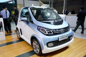 A Zotye E200 electric car is on display during the 16th Shanghai International Automobile Industry Exhibition, also known as Auto Shanghai 2015, in Shanghai, China, 21 April 2015.(Imaginechina via AP Images)
