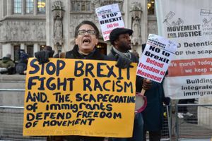 Demonstranter mod brexit stod mandag foran højesteret i London