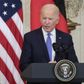 WASHINGTON, DC - FEBRUARY 07: U.S. President Joe Biden delivers remarks during a joint news conference with German Chancellor Olaf Scholz in the East Room of the White House on February 07, 2022 in Washington, DC. This marks the first official visit to Washington for Scholz as he is expected to be pressed on Germany's stance on sanctions against Russia should they invade Ukraine. Anna Moneymaker/Getty Images/AFP == FOR NEWSPAPERS, INTERNET, TELCOS & TELEVISION USE ONLY ==