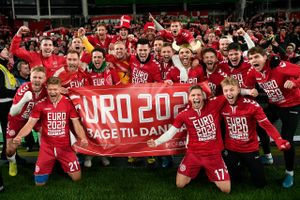 De danske landsholdsspillere efter 1-1 kampen ude mod Irland, der sikrede pladsen ved EM 2020. Foto: Lars Poulsen/Ritzau Scanpix