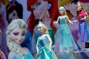 Disney Frozen Feature Fashion Dolls are displayed at the Mattel booth