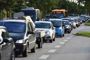 Lørdag var det især på den tyske side af grænsen ved Frøslev, at trafikken spidsede til. Her var der meldinger om en kø på syv kilometer op til grænsekontrollen. Foto: Mik Eskestad