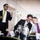 To ud af tre af disse Novo Nordisk-bosser har investeret i kapitalfonden VækstPartner Kapital. Det handler om forskningsdirektør Mads Krogsgaard Thomsen, der her ses yderst til venstre, og Jesper Brandgaard, som er yderst til højre. Den tredje person på billedet, administrerende direktør Lars Rebien Sørensen, er ikke med i projektet.